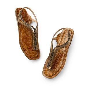Chloe Carla Amber Brown Croc Leather Flat Sandals